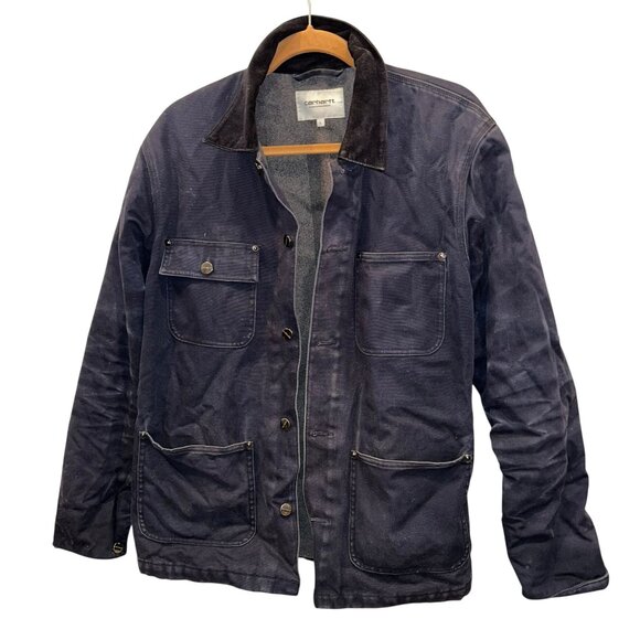 carhartt classic navy blue perfectly worn cotton field jacket L - Picture 1 of 5